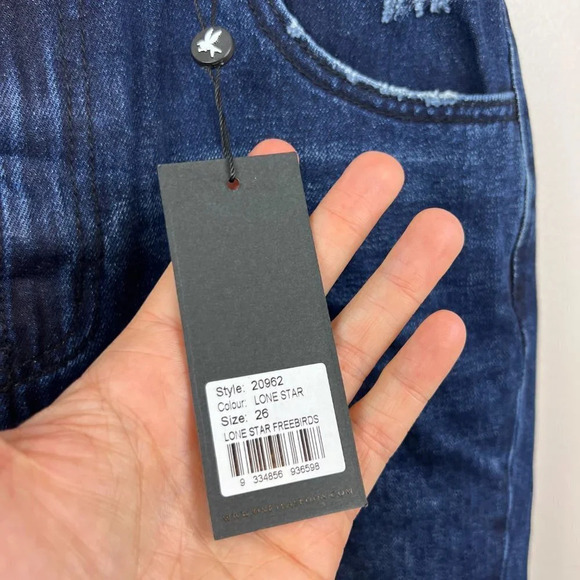 One Teaspoon Freebirds Jeans Size 26 High Rise Dark Wash Distressed Frayed Hem - Picture 4 of 13